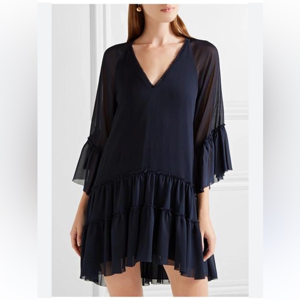 Alice + Olivia Zoey Tiered Crepon & Chiffon Tunic in Sapphire
